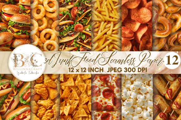 3D Junk Food Seamless Digital Paper Pack for Creative Projects