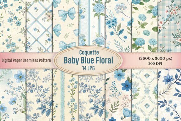 Coquette Baby Blue Floral Digital Paper