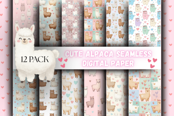 Cute Alpaca Seamless Digital Paper – 12 Pack