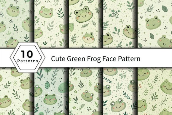 Cute Green Frog Face Pattern for Creative Projects