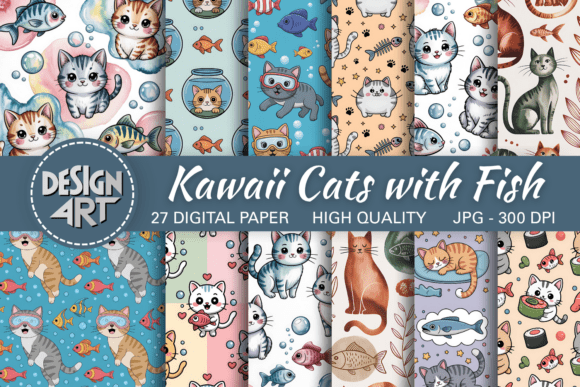 Kawaii Cats with Fish Pattern – Add Cuteness to Your Projects