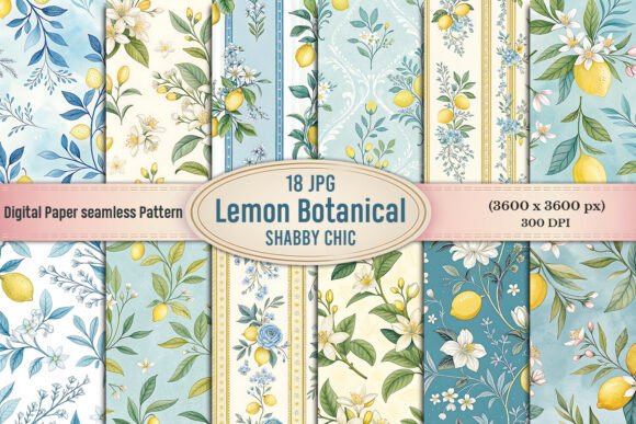 Lemon Botanical Shabby Chic Digital Pap