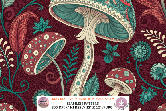 Maximalist Mushroom Tapestry Ornate: A Versatile Design for Creative Projects