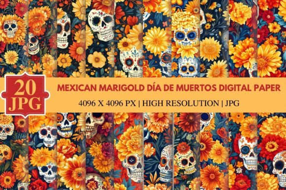 Mexican Marigold Día De Muertos Digital Paper Bundle: A Vibrant Creative Resource for Cultural and Autumn Projects