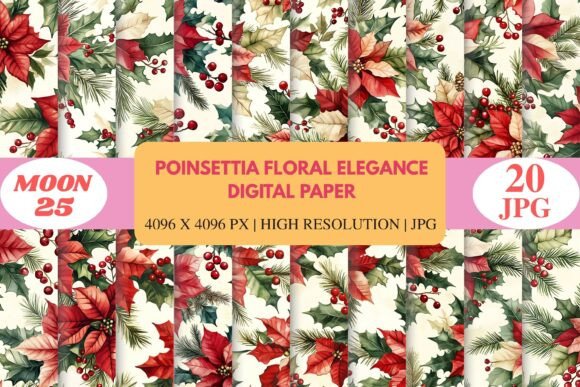 Poinsettia Floral Elegance Digital Paper: A Timeless Design Resource for Creative Professionals