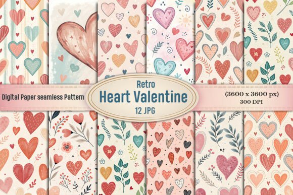 Retro Heart Valentine Digital Paper: A Timeless Design Asset for Modern Creations