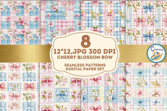 Seamless Paper Cherry Blossom Bow and Picnic Bow: A Versatile Digital Pattern Collection for Creative Projects