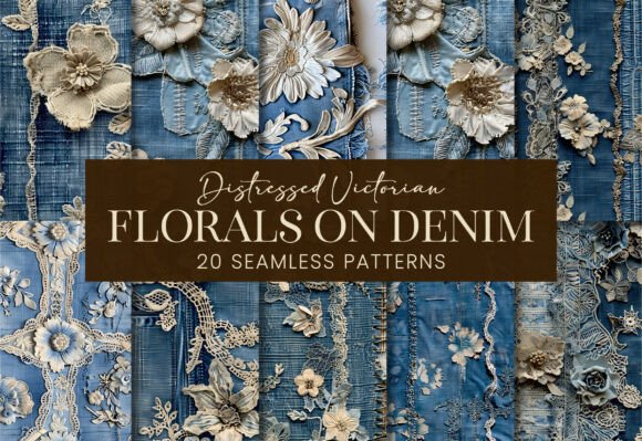 Shabby Denim Blue Jeans Lace Florals: A Timeless Design for Modern Creativity