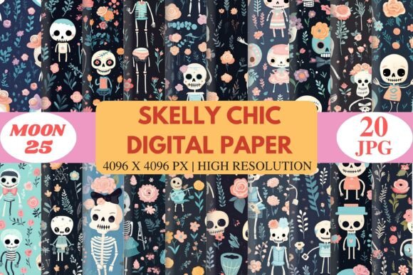 Skelly Chic Digital Paper: A Fresh Twist on Halloween Design
