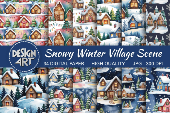 Snowy Winter Village Scene Pattern: A Cozy Holiday Design Collection