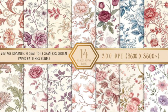 Vintage Romantic Floral Toile Digital Patterns