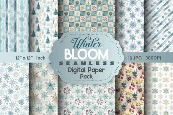 Winter Bloom Seamless Digital Pack: A Unique Blend of Winter and Spring for Creative Projects